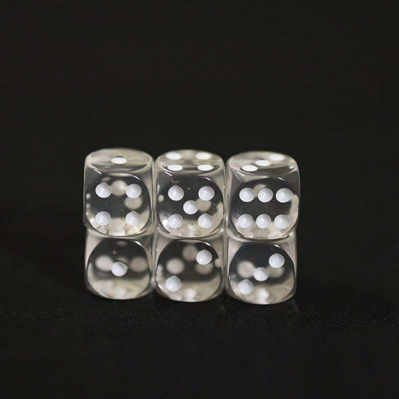 Hot Sell Custom Printed 16mm rounded corners white dots D6 clear crystal transparent Dice for casino card board games