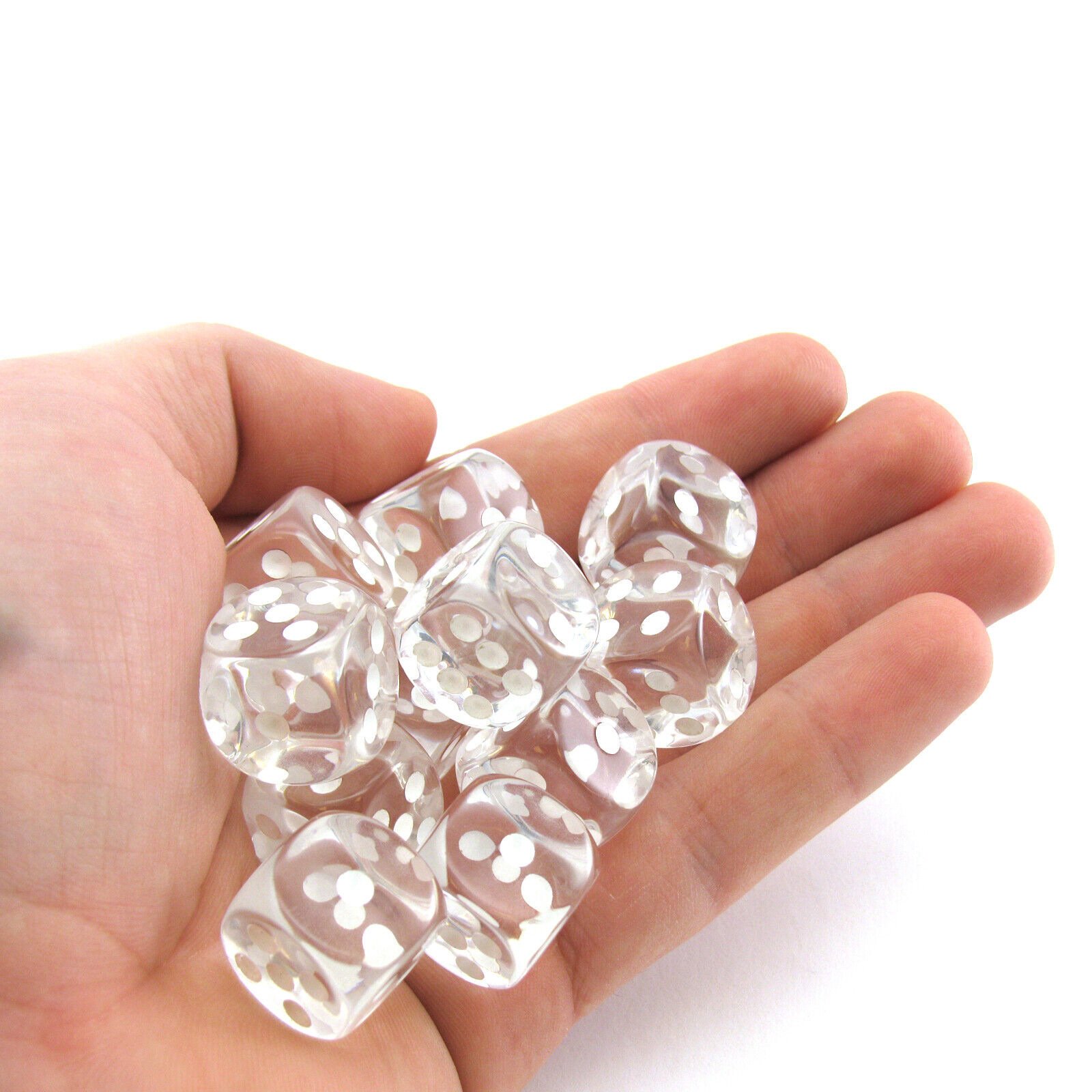 Hot Sell Custom Printed 16mm rounded corners white dots D6 clear crystal transparent Dice for casino card board games