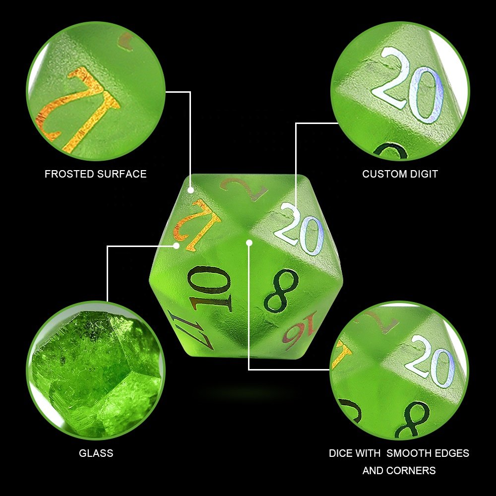 DND Dice Green Cracked Frosted Glass Polyhedron Bulk Dice Wholesale For DND Games RPG
