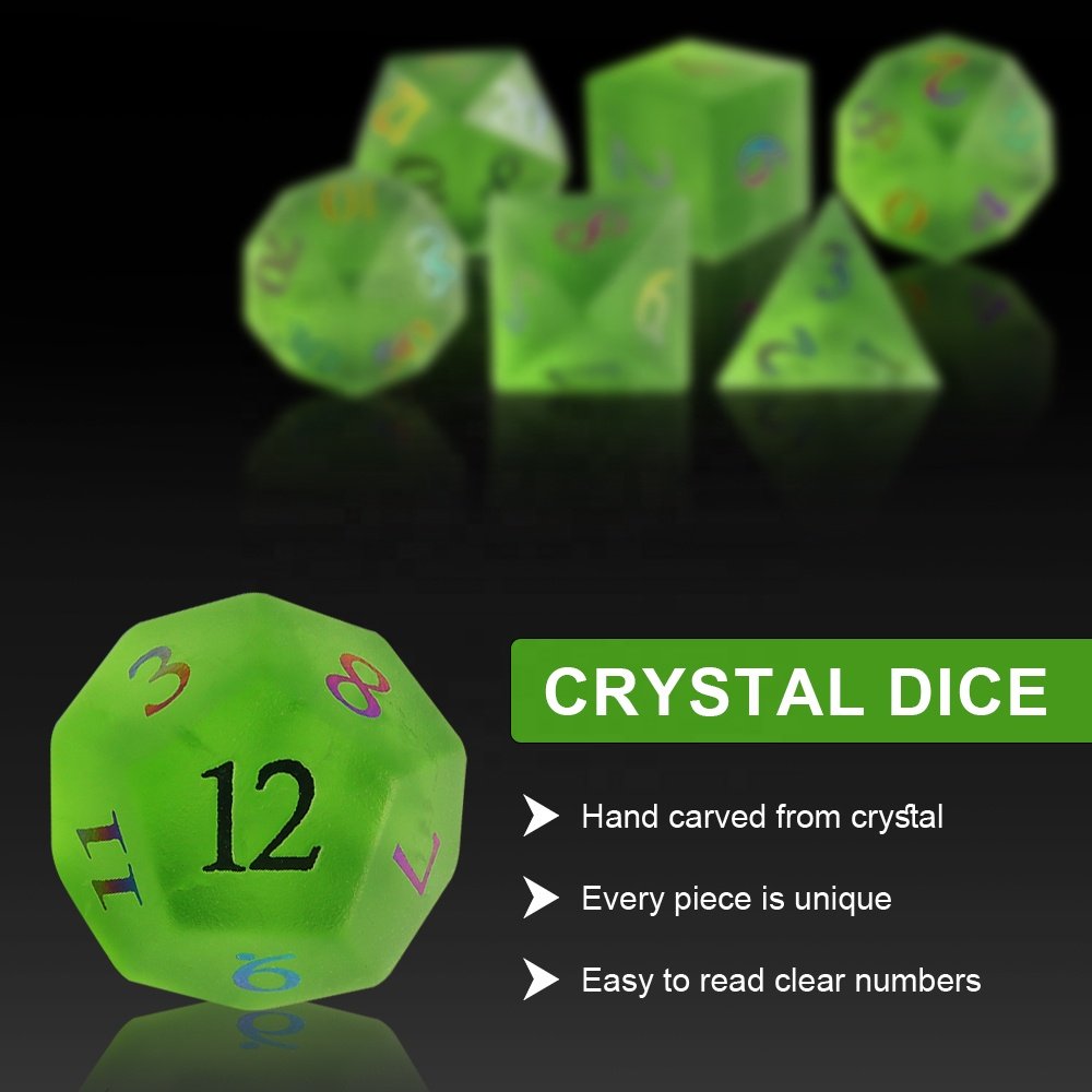 DND Dice Green Cracked Frosted Glass Polyhedron Bulk Dice Wholesale For DND Games RPG