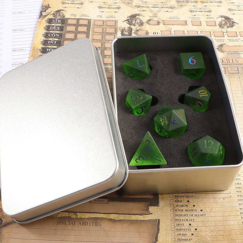 DND Dice Green Cracked Frosted Glass Polyhedron Bulk Dice Wholesale For DND Games RPG