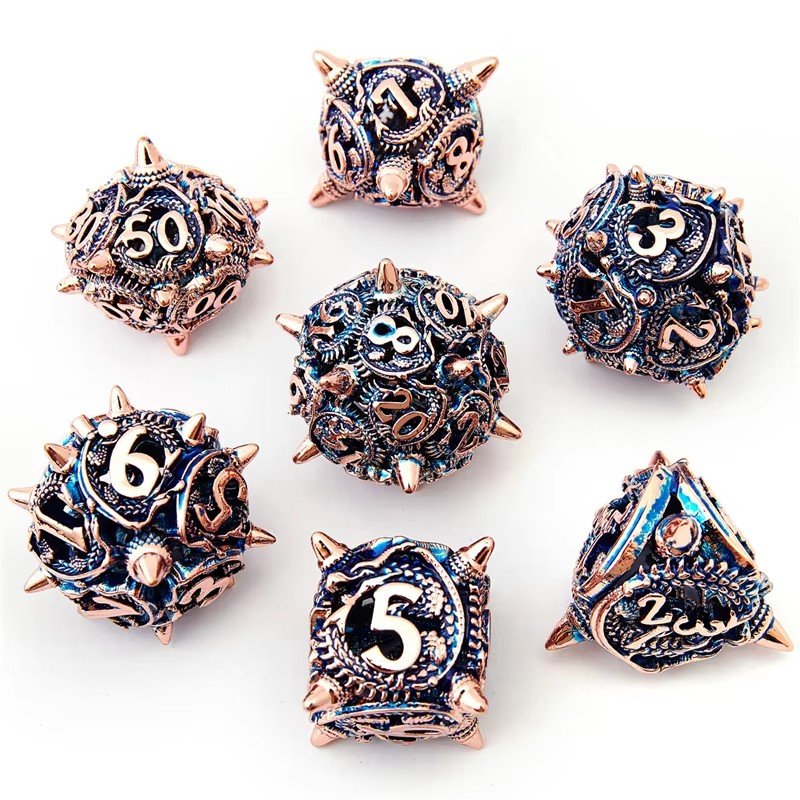 Mini Planet Wholesale RPG Board Games Handmade polyhedral Copper Metal dice set 7pcs Dice Set Custom Logo for DND MTG Players