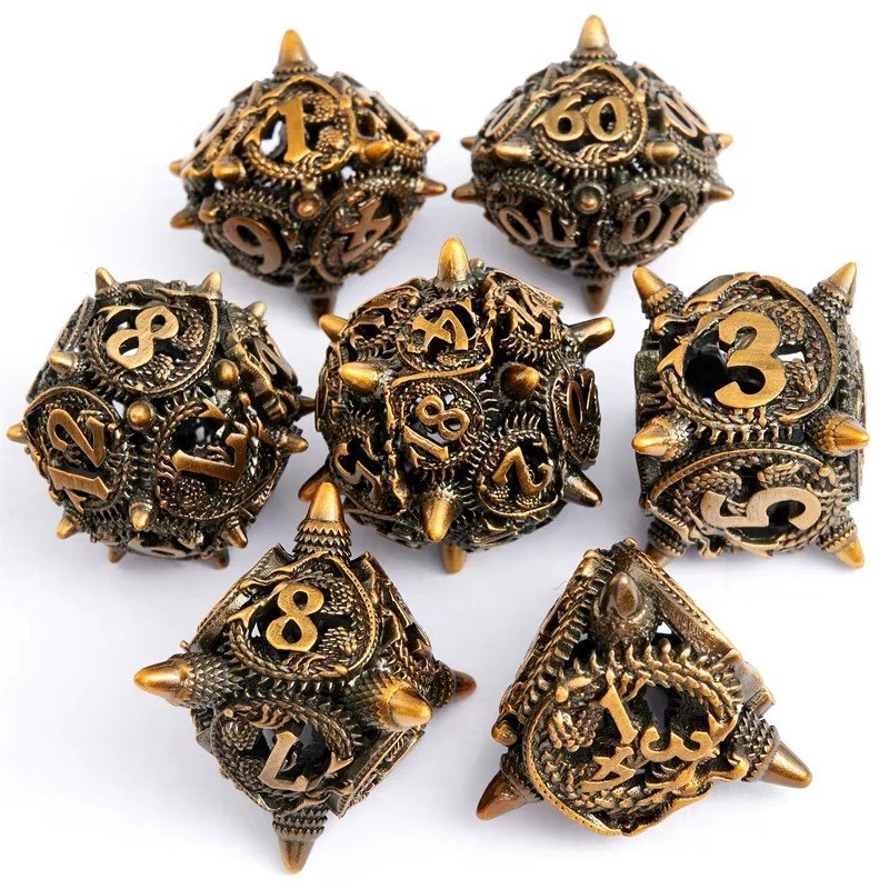 Mini Planet Wholesale RPG Board Games Handmade polyhedral Copper Metal dice set 7pcs Dice Set Custom Logo for DND MTG Players