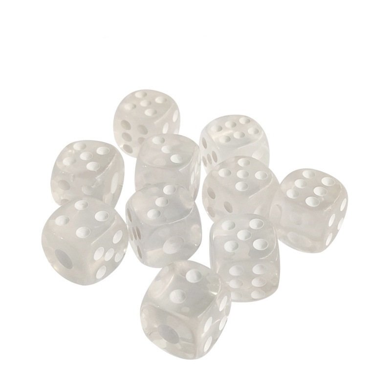 14mm Transparent Dice White Acrylic Rounded Corner Crystal Entertainment Game Dice Stock Products Wholesale Board Acrylic Dice