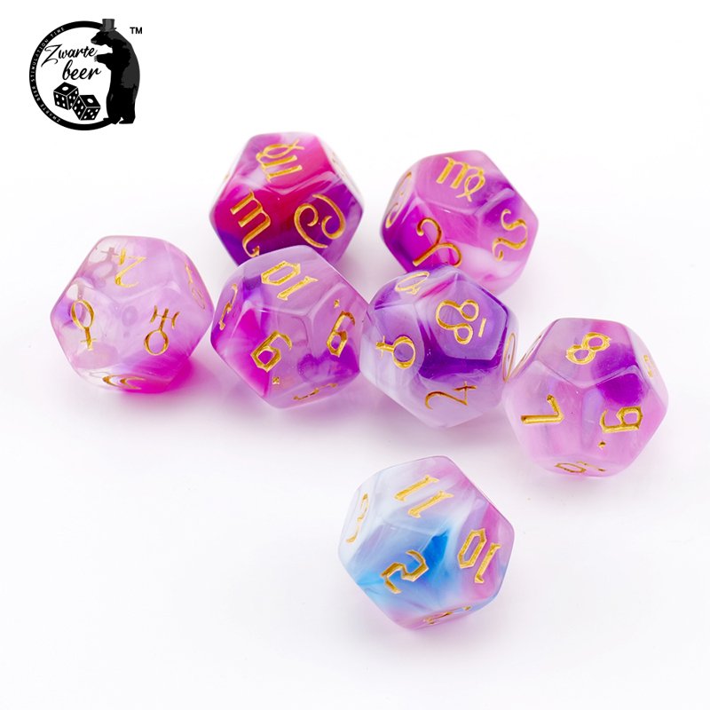D12 3Pcs Multifaceted Dice Set 12-Sided Astrology Zodiac Sign Tarot Card Dice Constellation Divination Toys Board Game Dice