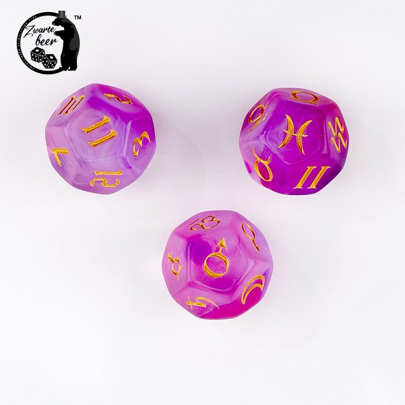 D12 3Pcs Multifaceted Dice Set 12-Sided Astrology Zodiac Sign Tarot Card Dice Constellation Divination Toys Board Game Dice