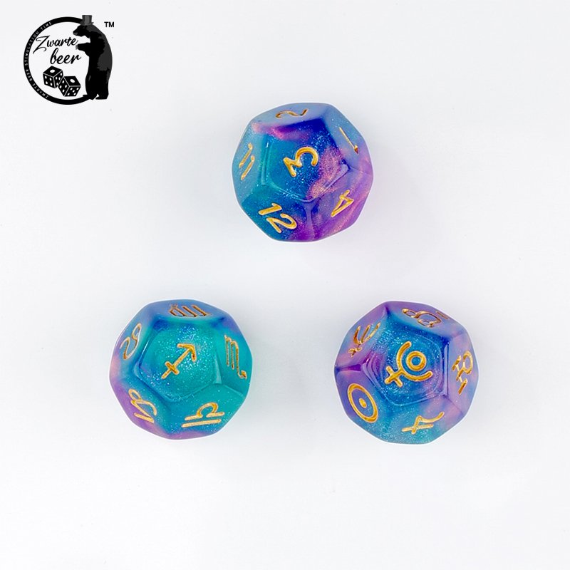 D12 3Pcs Multifaceted Dice Set 12-Sided Astrology Zodiac Sign Tarot Card Dice Constellation Divination Toys Board Game Dice