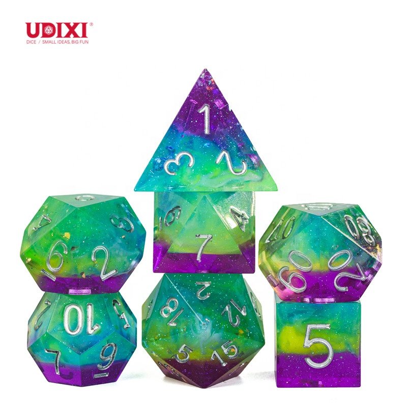 Udixi Custom Handmade Transparent Colorful Glitter Dice Dungeons and Dragons role play games DND rpg board game Dice Set