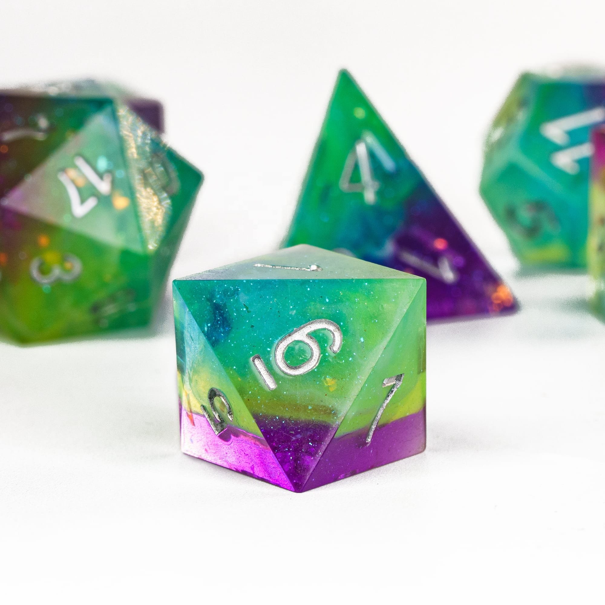 Udixi Custom Handmade Transparent Colorful Glitter Dice Dungeons and Dragons role play games DND rpg board game Dice Set