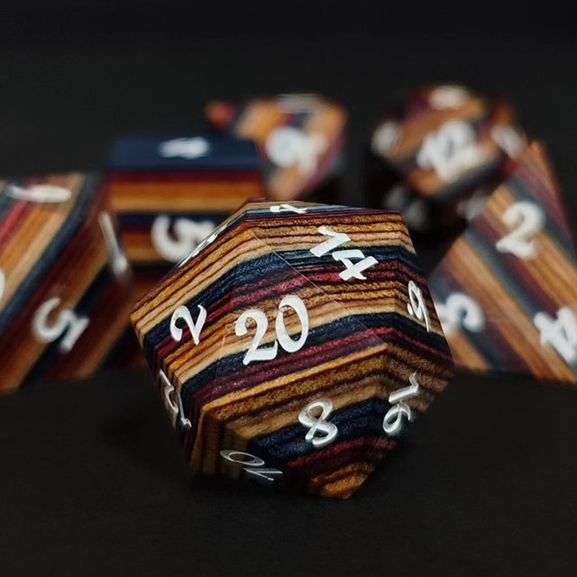 Rainbow Wooden Polyhedral Dnd Rpg Dice Set For Dungeons And Dragons