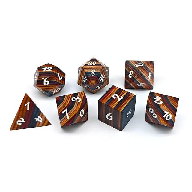 Rainbow Wooden Polyhedral Dnd Rpg Dice Set For Dungeons And Dragons
