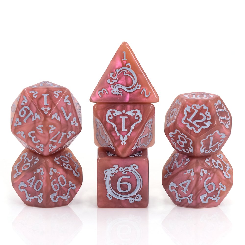 Polyhedral Shape Factory Direct Sale Auspicious clouds Dark Pink HD Gaming Dice Set for RPG and DND