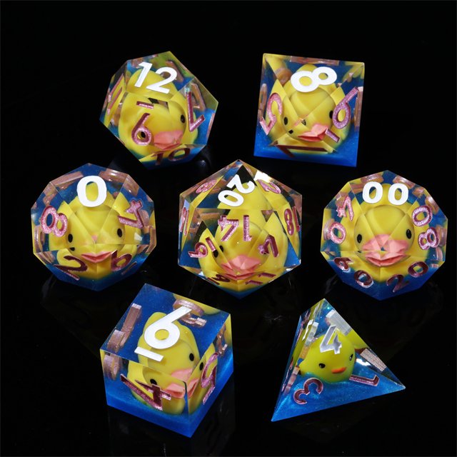 Mini Planet Yellow Baby Duck Liquid Core Resin DND Dice Set for Board Games Sharp Edge Polyhedral Dragon and Dungeon RPG Dice