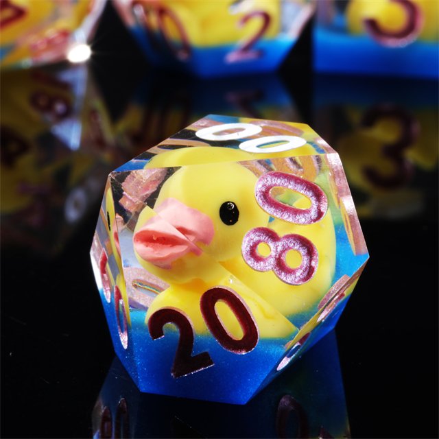 Mini Planet Yellow Baby Duck Liquid Core Resin DND Dice Set for Board Games Sharp Edge Polyhedral Dragon and Dungeon RPG Dice