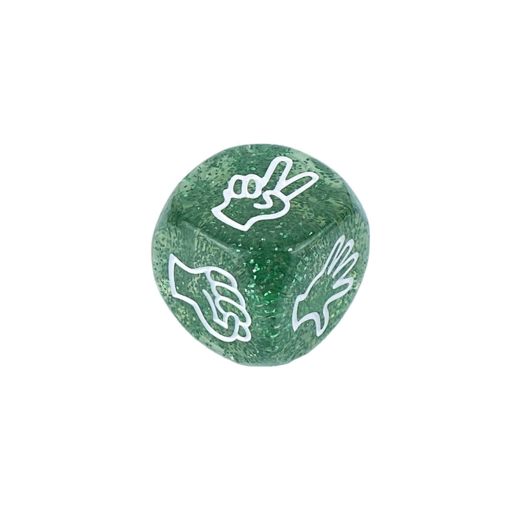 Glistening 20mm 6 sides acrylic PMMA transparent flash powder colors stone rock paper scissors finger guessing game dice cube
