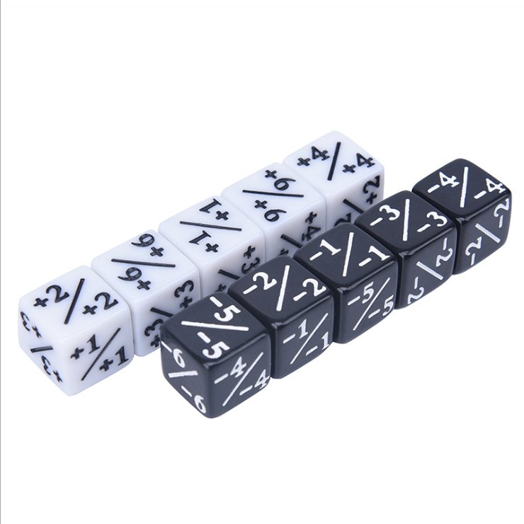 16mm Plastic Cube Dice White and Black Stationery +1 and -1 Counter Dice +/- Plus Sign Minus Sign Model Number D6