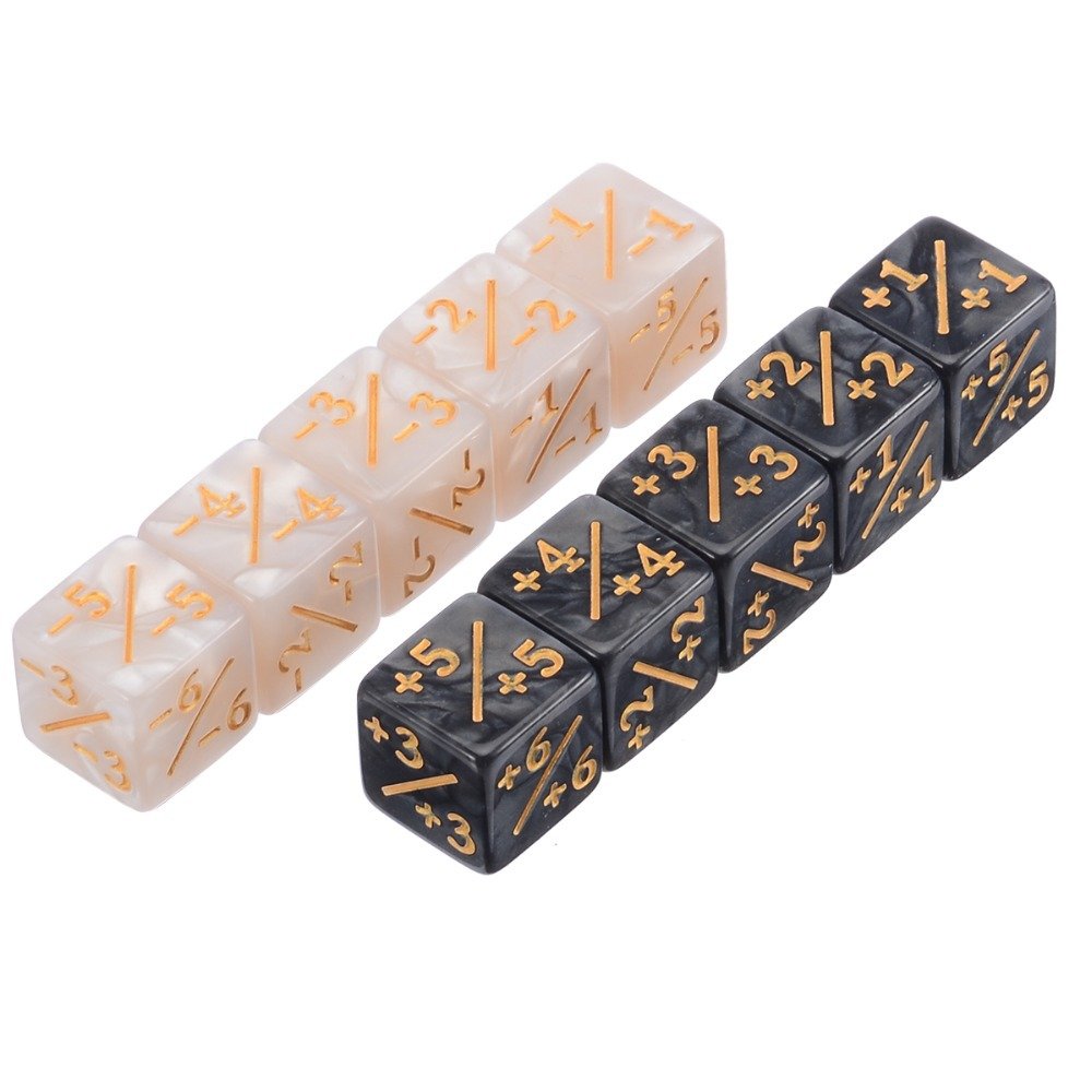 16mm Plastic Cube Dice White and Black Stationery +1 and -1 Counter Dice +/- Plus Sign Minus Sign Model Number D6