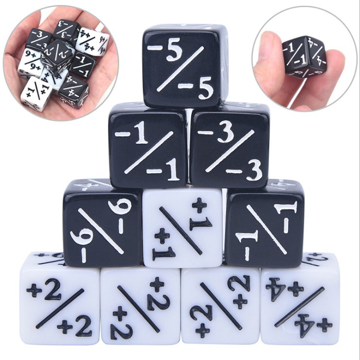 16mm Plastic Cube Dice White and Black Stationery +1 and -1 Counter Dice +/- Plus Sign Minus Sign Model Number D6