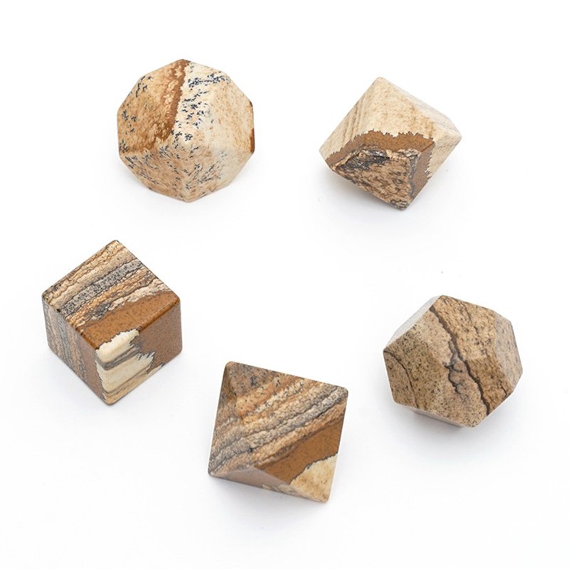 Handcrafted Picture Jasper Gemstone Dice Custom Polyhedral d4, d6, d8, d10, d10%, d12, d20 Natural Stone DND Dice Set
