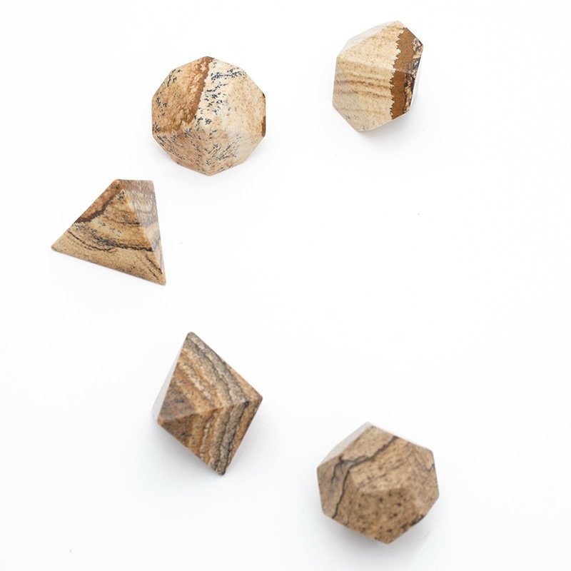 Handcrafted Picture Jasper Gemstone Dice Custom Polyhedral d4, d6, d8, d10, d10%, d12, d20 Natural Stone DND Dice Set