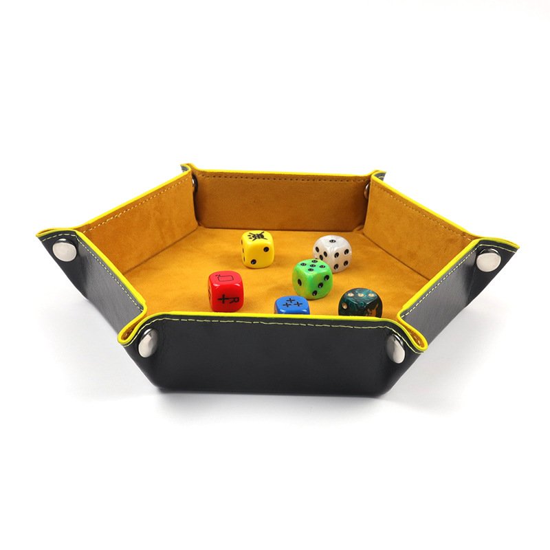 YML factory wholesale Spot hexagonal velvet dice tray collapsible storage box pu tray desktop foldable storage box