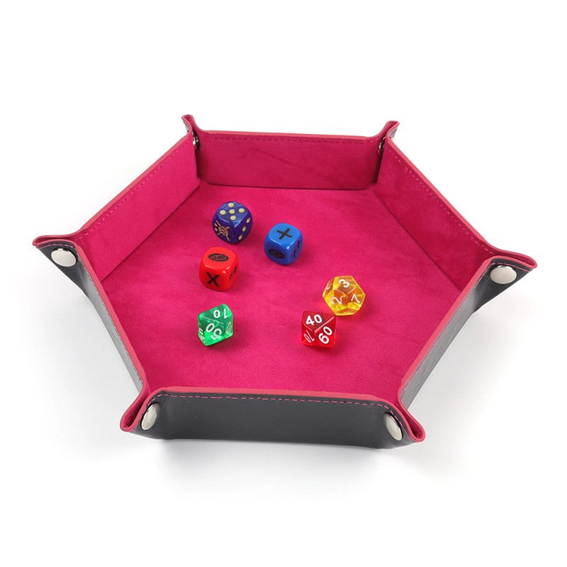 YML factory wholesale Spot hexagonal velvet dice tray collapsible storage box pu tray desktop foldable storage box