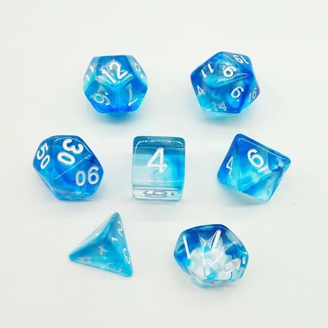 2024 Sunrise Polyhedral DND Blue Clear Color Dice Set transparent Acrylic Dice For Role Playing Games