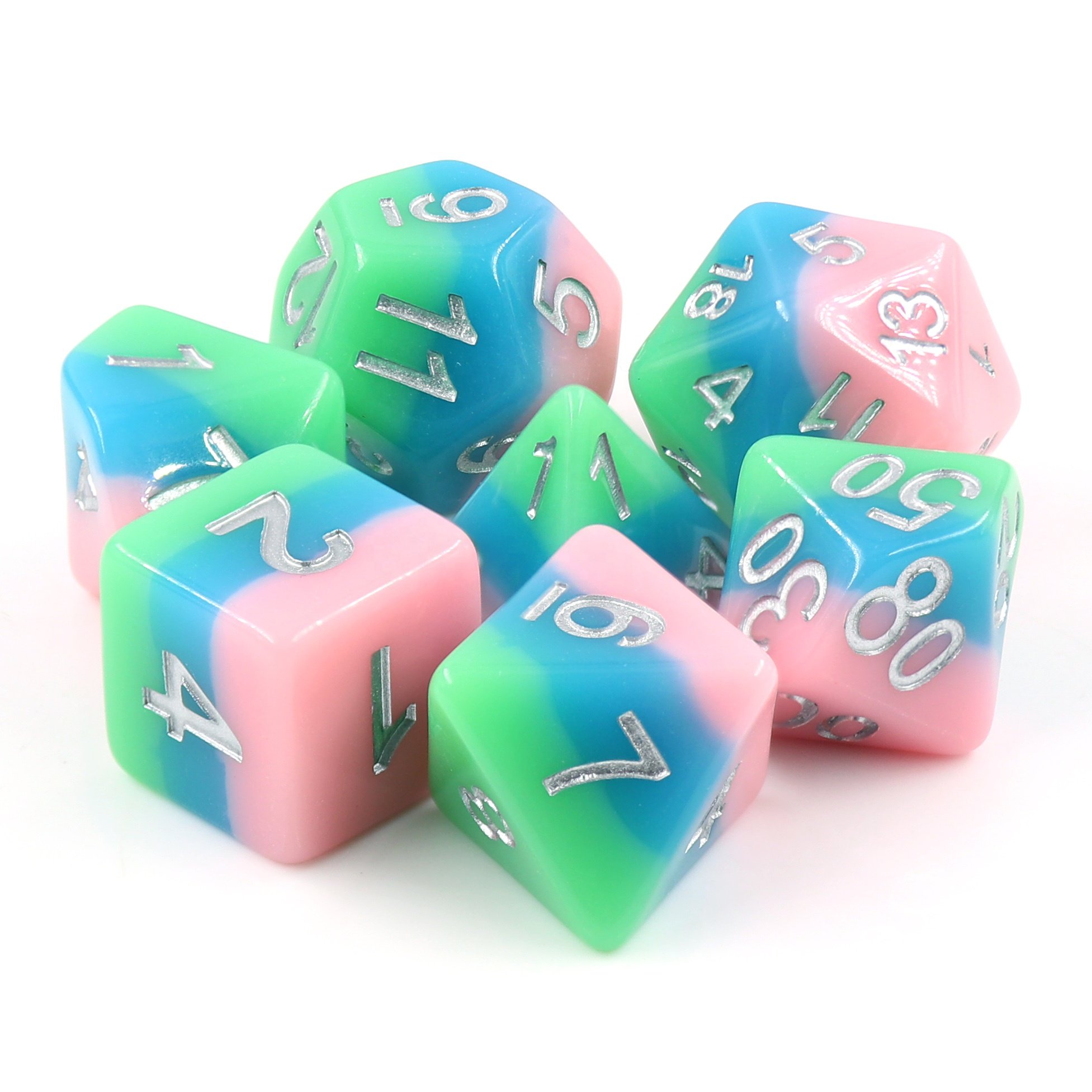 High Quality Bulk Custom Polyhedral 7PCS/Set Rainbow Color Layered Dice for Role Playing Games
