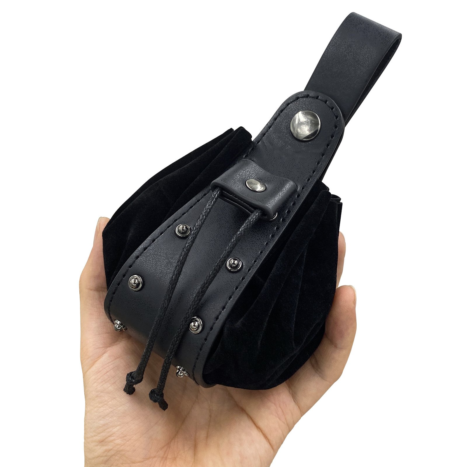 Vintage Medieval Style Leather Drawstring Bag Pu Leather Dice Bag with Rivets & Belt Vampire Characters