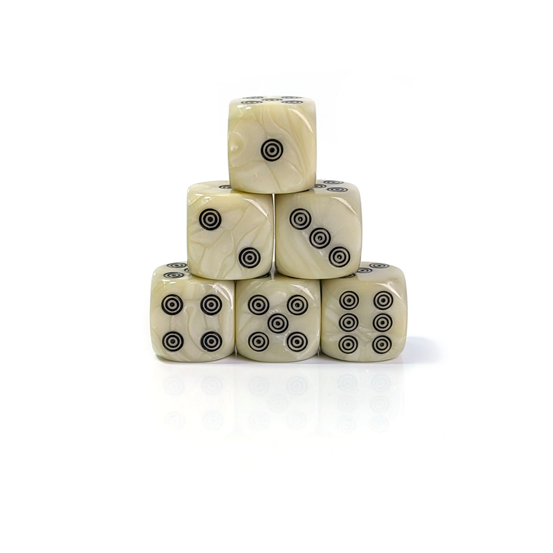 New Style acrylic rounded corners Ivory White custom 16mm D6 bone dice Board Game with black ring circle loop dots