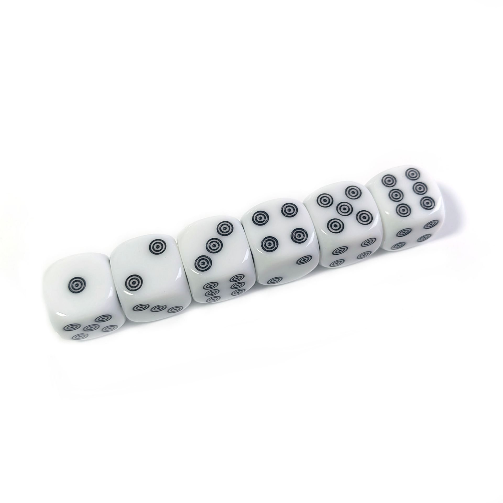 New Style acrylic rounded corners Ivory White custom 16mm D6 bone dice Board Game with black ring circle loop dots