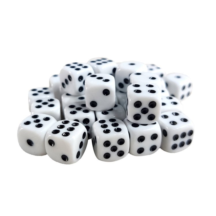 Wholesale round Corner 16mm precision white dice with black dots for Board Games Parties Toy