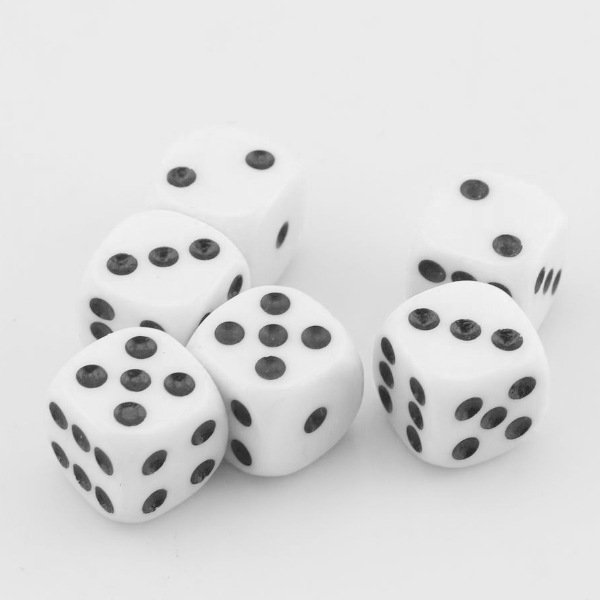 Wholesale round Corner 16mm precision white dice with black dots for Board Games Parties Toy