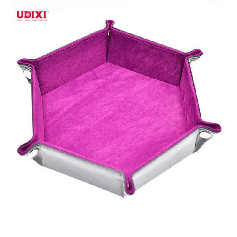 Udixi Dnd Dice Tray Velvet PU Leather Folding Hexagon Dice Holder Storage Box Set Dice Accessories