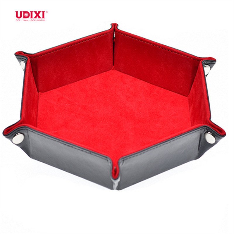 Udixi Dnd Dice Tray Velvet PU Leather Folding Hexagon Dice Holder Storage Box Set Dice Accessories
