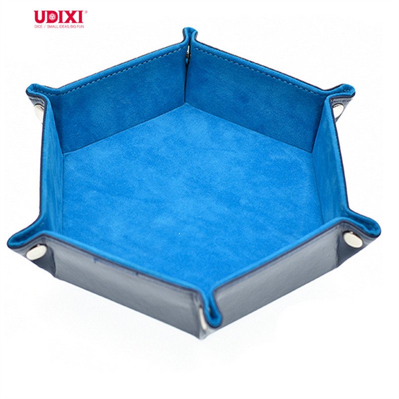 Udixi Dnd Dice Tray Velvet PU Leather Folding Hexagon Dice Holder Storage Box Set Dice Accessories