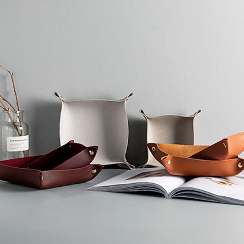 Nordic Style Leather Folding Desk Organizer Coin Dice Tray Valet Catchall Home Office Factory Wholesale Living Room Bathroom Use