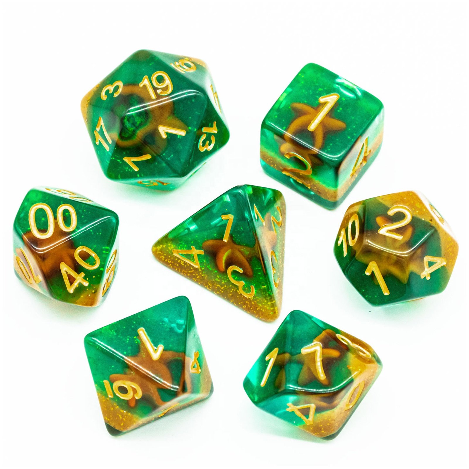 Udixi Polyhedral polyhedron RPG Plastic Dungeons and Dragons custom logo Dice Set Beach&Starfish