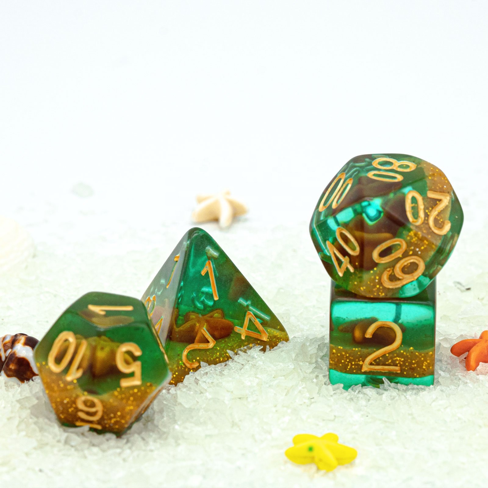 Udixi Polyhedral polyhedron RPG Plastic Dungeons and Dragons custom logo Dice Set Beach&Starfish