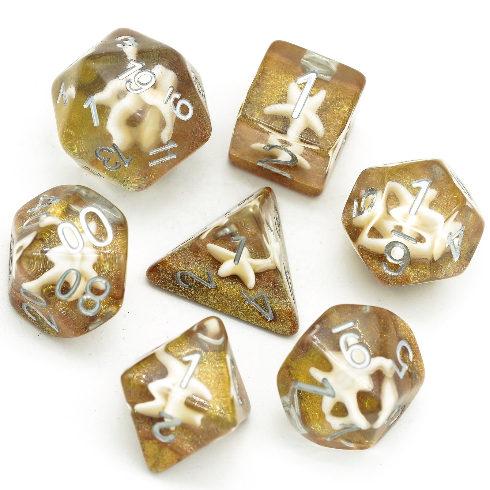 Udixi Polyhedral polyhedron RPG Plastic Dungeons and Dragons custom logo Dice Set Beach&Starfish