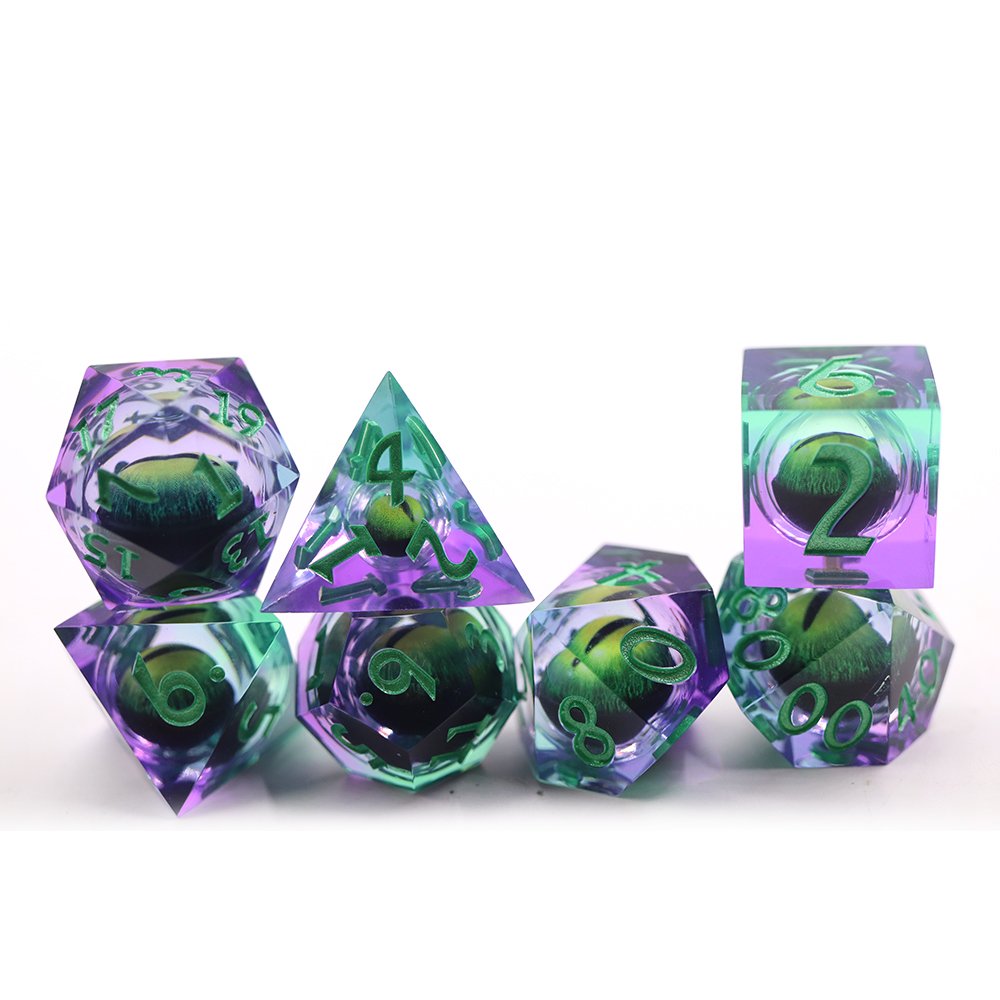 Wholesale customized polyhedral green transparent sharp edge game dice
