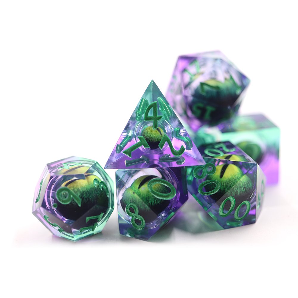 Wholesale customized polyhedral green transparent sharp edge game dice