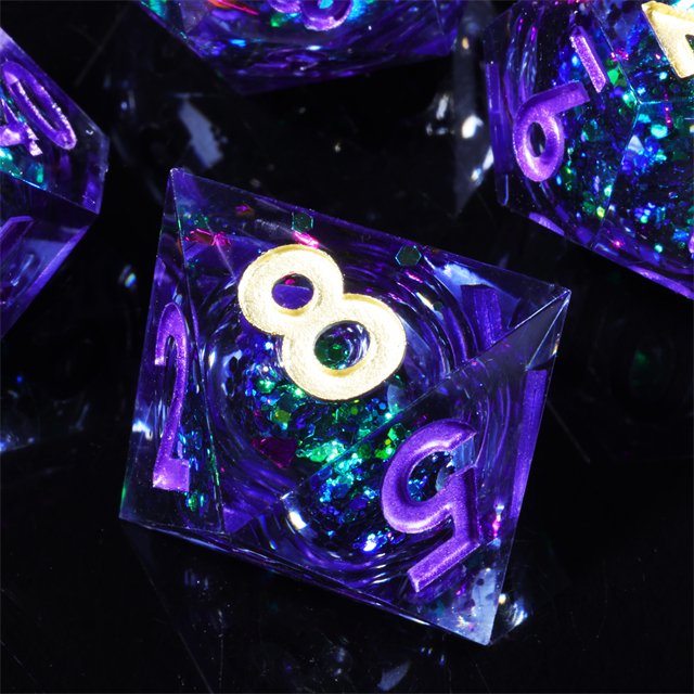 Mini Liquid Core Resin Polyhedron Dice with Sharp Edges Handmade Custom Logo for DND Dungeons & Dragons Board Game