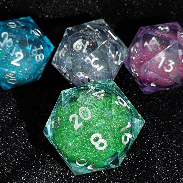 Online Multiplayer Dice Game 55mm 20 sided Letter Polyhedral Dice Starry Green Blue