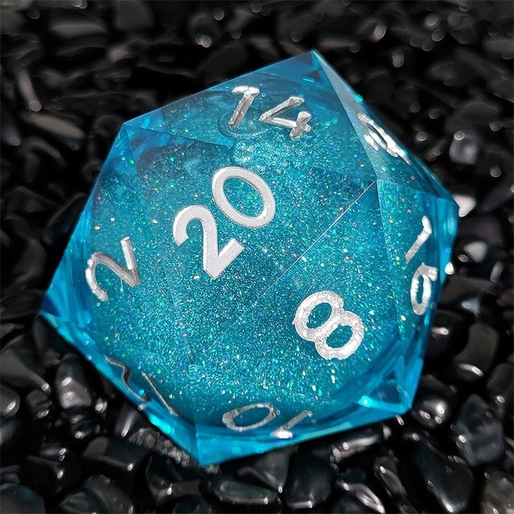 Online Multiplayer Dice Game 55mm 20 sided Letter Polyhedral Dice Starry Green Blue