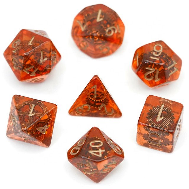 Udixi Resin 7pcs RPG Game custom logo Dungeons and Dragons Dice Set with Gear
