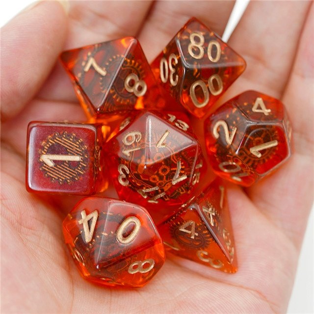 Udixi Resin 7pcs RPG Game custom logo Dungeons and Dragons Dice Set with Gear