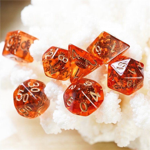 Udixi Resin 7pcs RPG Game custom logo Dungeons and Dragons Dice Set with Gear