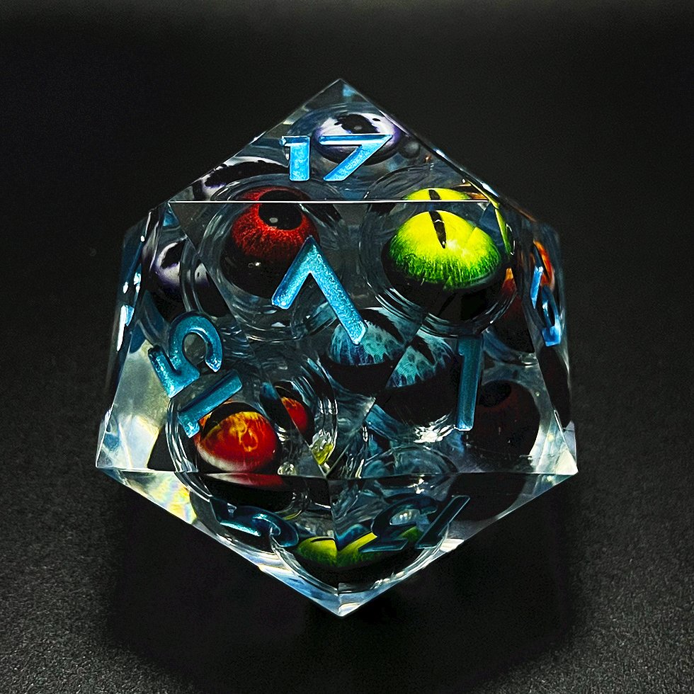 30mm 55mm big oversize sharp edge dice liquid core D20 dnd dragon eye resin dice