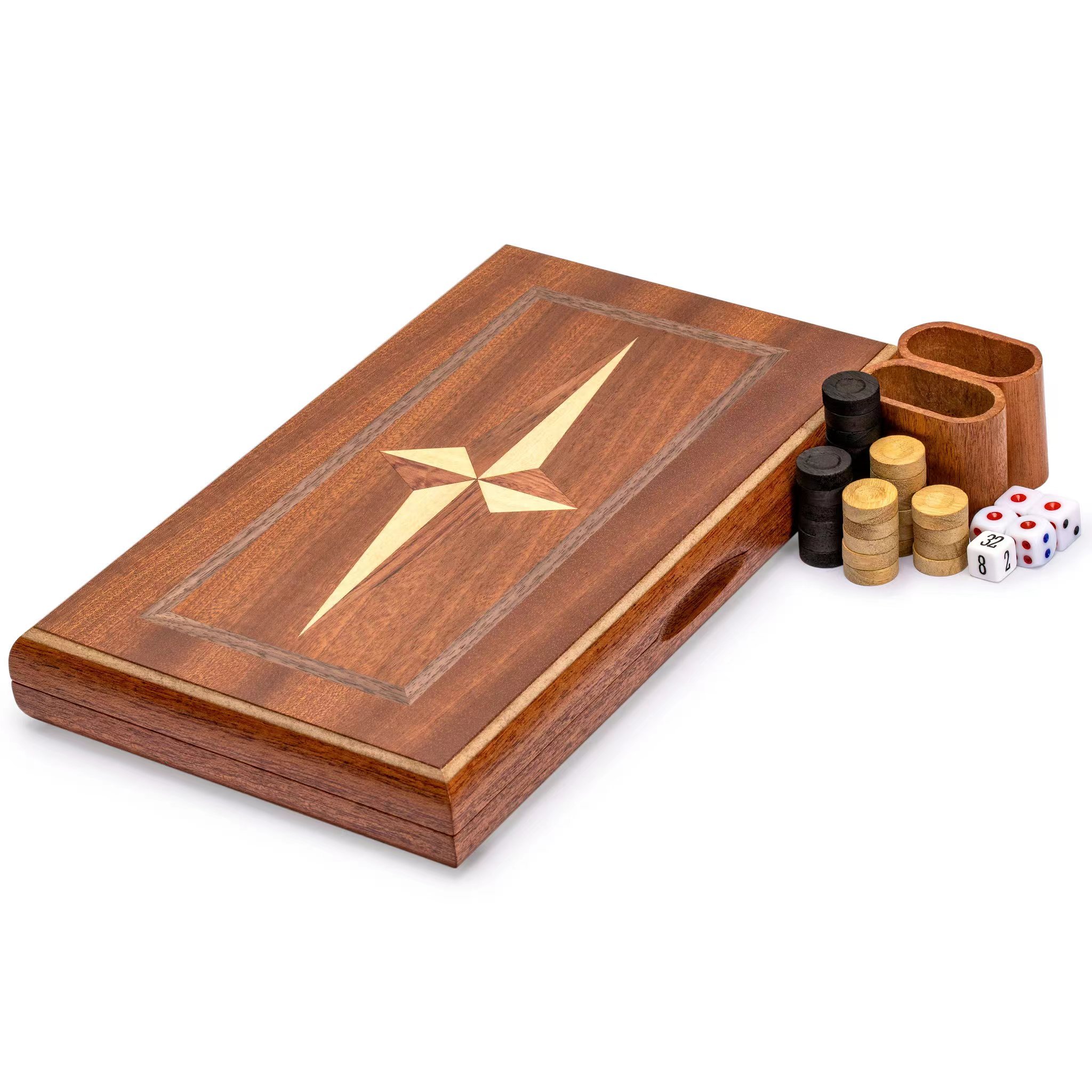 Wood Backgammon Board Game Set 17 Inches for Adults and Kids Classic Board Strategy Game - Wooden Playing Pieces and Accessories